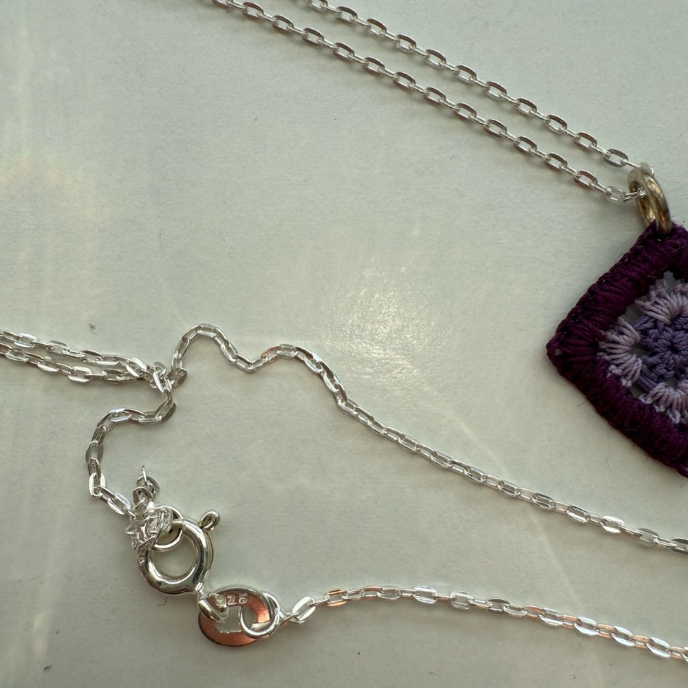 Sterling Silver Granny Square Crochet Pendant - Picture 7 of 8